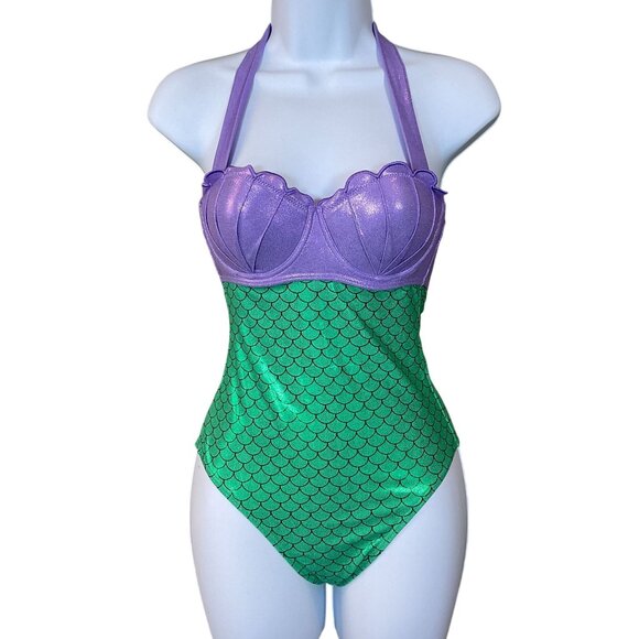 Disney The Little Mermaid Ariel Swimsuit Halter Ties Underwire Padded XS NWOT - Picture 1 of 9